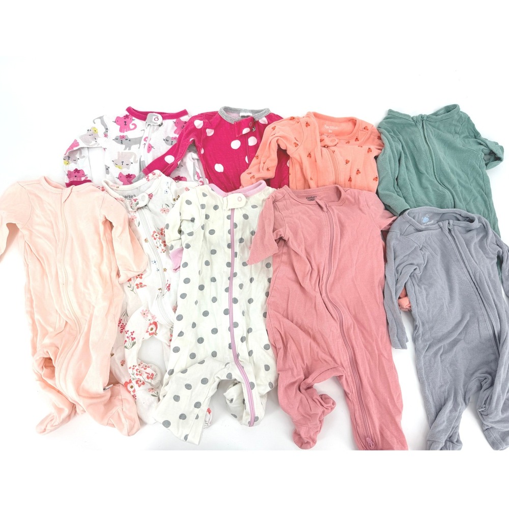 Gerber Carters Cloud Island Baby Sleeper Romper Bundle 0-3M 3M Pink Grey 9pc